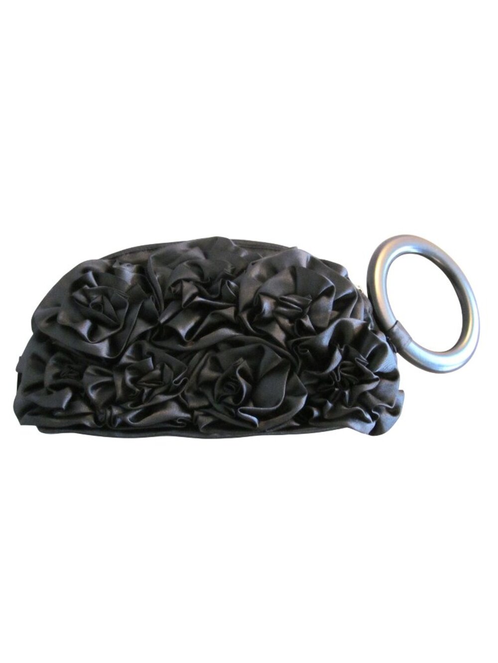 Mad by Design Black Silk Flower Clutch Bag with Round Side Handle Handbag Purse